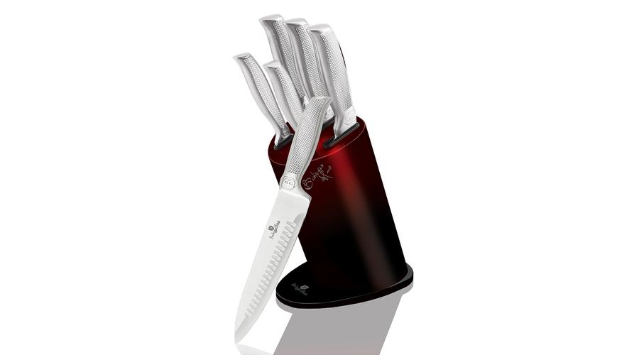 6 részes rozsdamentes késkészlet állvánnyal, burgundy/fekete metál 6 részes rozsdamentes késkészlet állvánnyal, burgundy/fekete metál